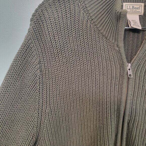 L.L. Bean Mens Mock Neck Green Sweater Cardigan Size‎ Medium - Picture 5 of 9